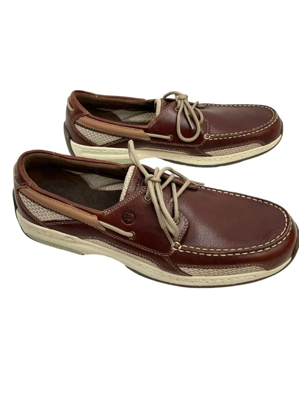 Dunham Captain Leather Mesh Lace Boat Shoes Mens 14 Brown Tan Casual Comfort